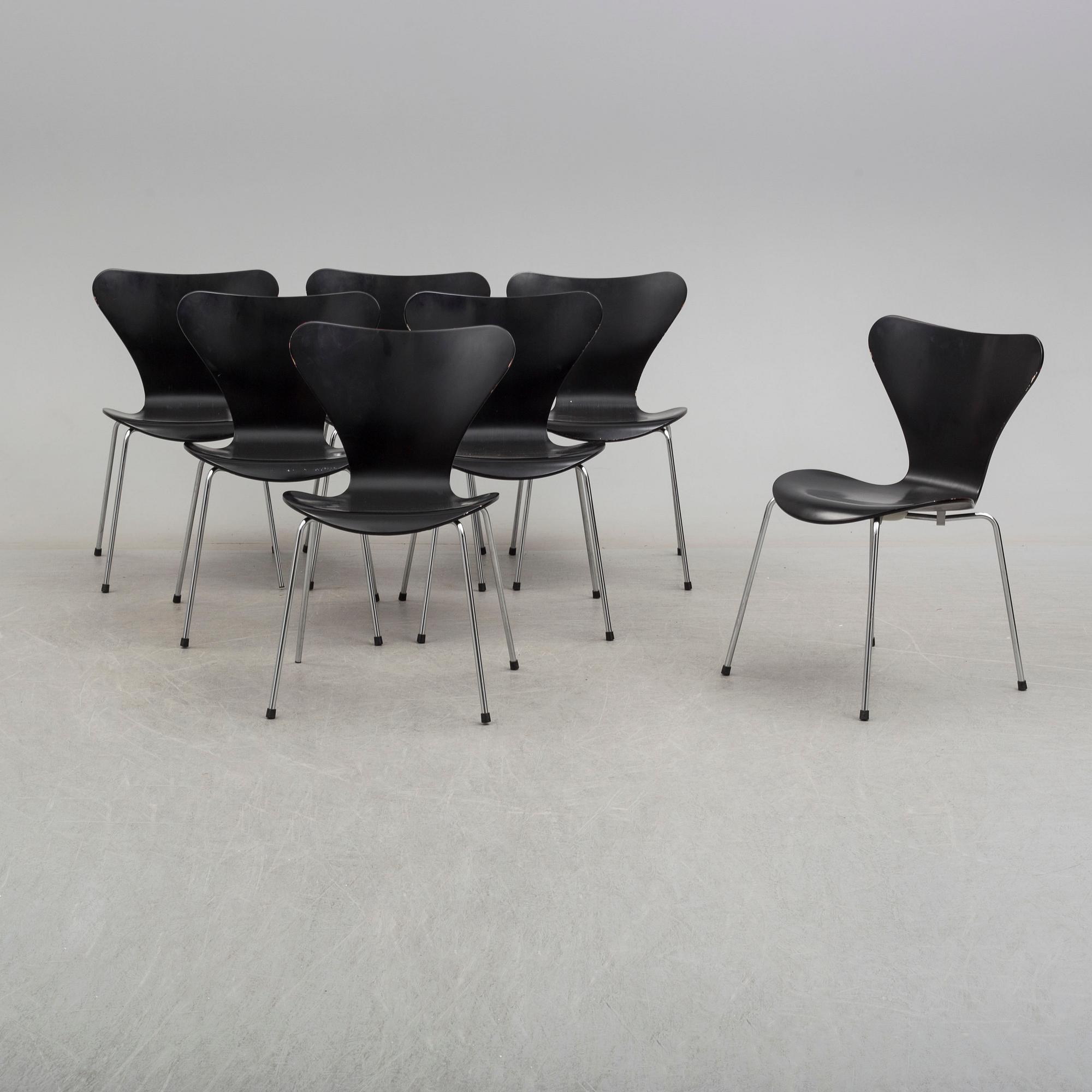 ARNE JACOBSEN, stolar, 7 st, "Sjuan", Fritz Hansen,