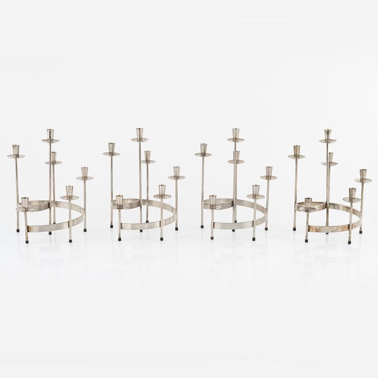 Harry Boström, kandelabrar, 4 st, vitmetall, 'Spiral', Bo Svensk.