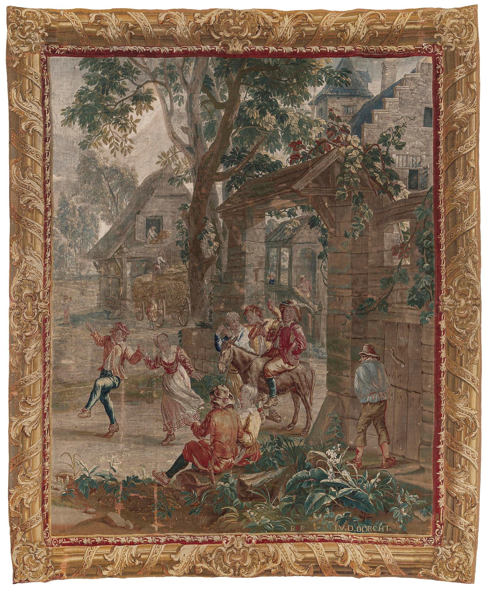 Jacob van der Borcht, vävd tapet, "Kermess" gobelängteknik ca 337 x 278 cm, Bryssel, Flanderna, signerad I. V. D BORCHT & Bryssels stadsmärke.