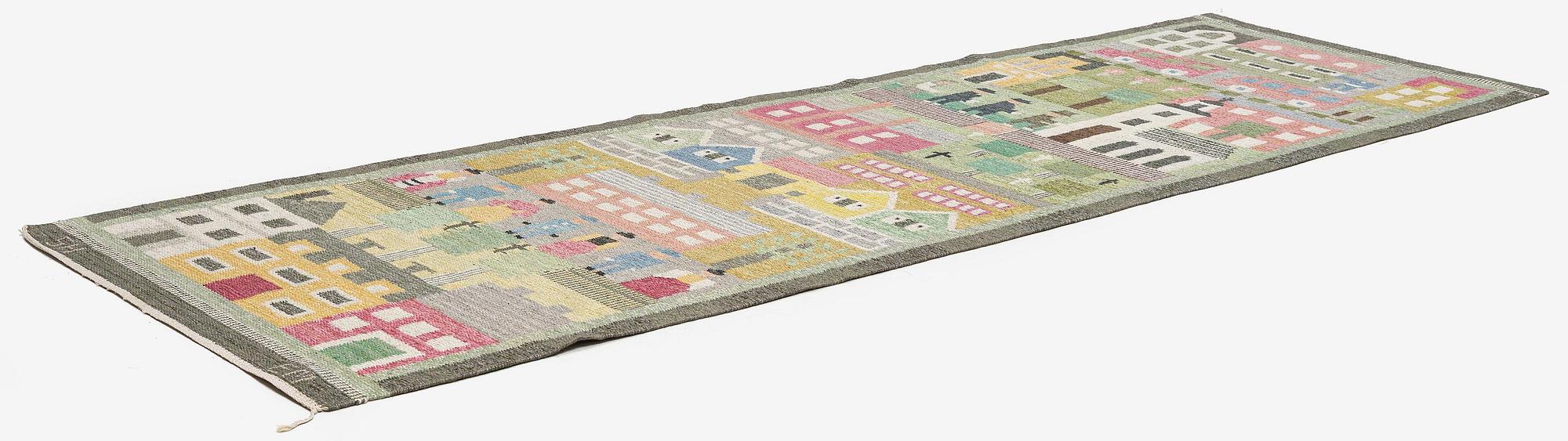 Edna Martin, a flat weave runner, c. 335 x 104 cm signed SH EM.