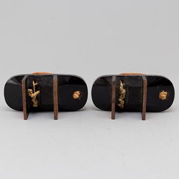 A pair of Japanese 'Geta' shows and two Chinese pouches, early 20th century.