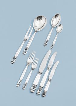 1086. A Johan Rohde set of "Acorn" flatware, 74 pieces, Georg Jensen, Copenhagen 1945-77, sterling. Mint condition, in original plastics.