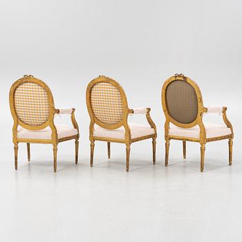 A set of four Louis XVI style furniture, late 19th century.