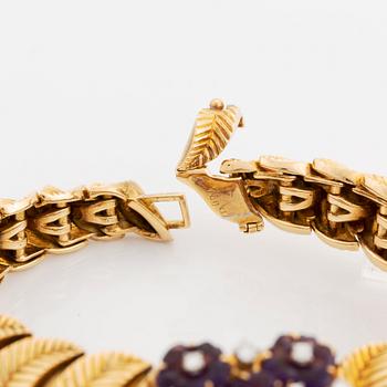 Gübelin armband/armbandsur 18K guld med ametister och runda briljantslipade diamanter.