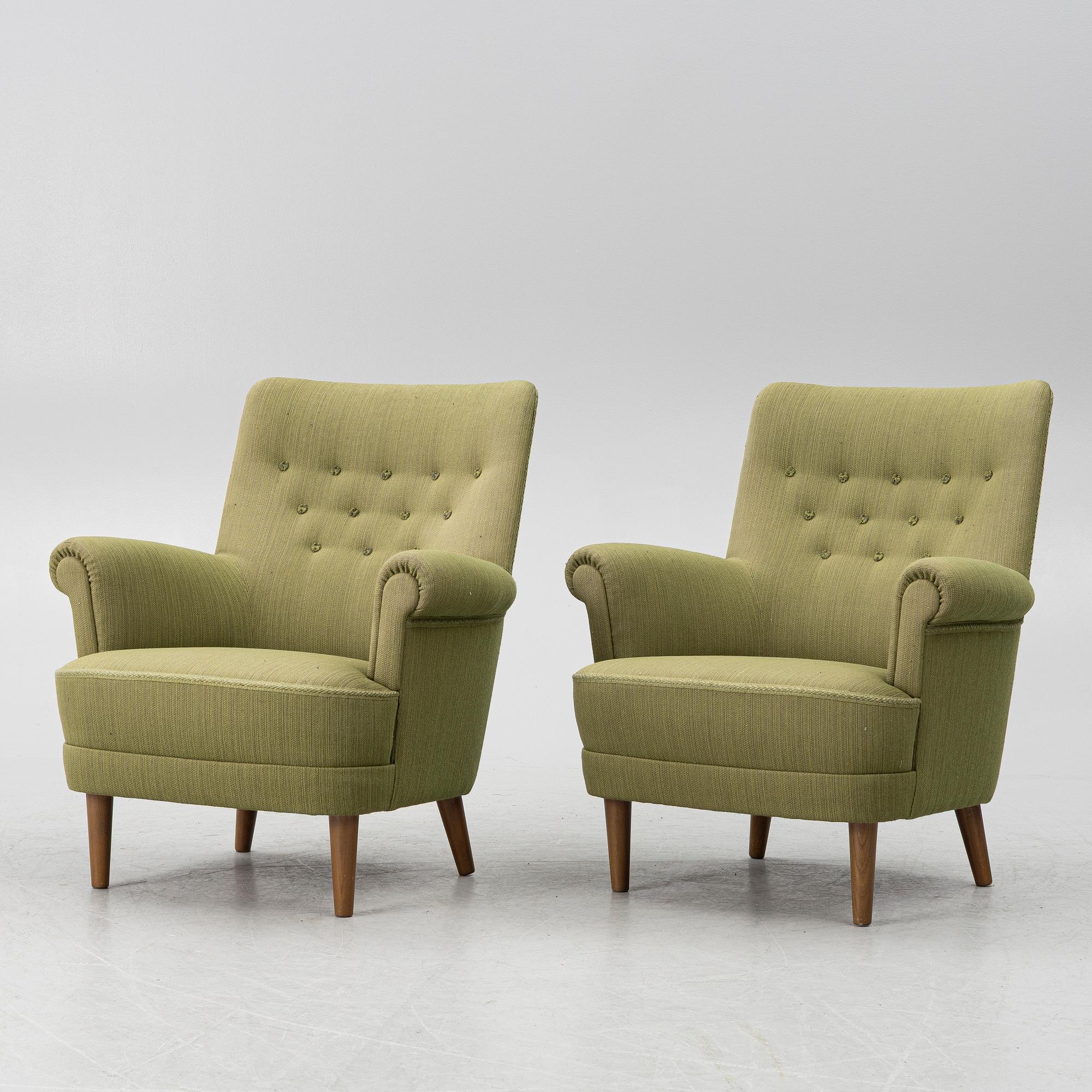 Carl Malmsten, a pair of 'Hemmakväll' armchairs, O.H.Sjögren, Sweden, 1980's.