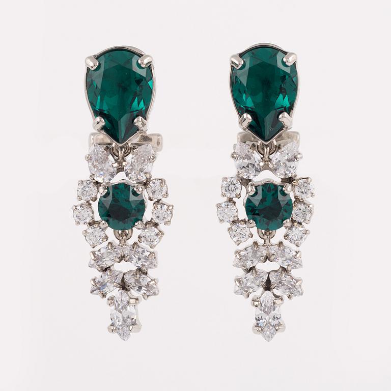 Prada, a pair of clip-on rhinestone and strass earrings.