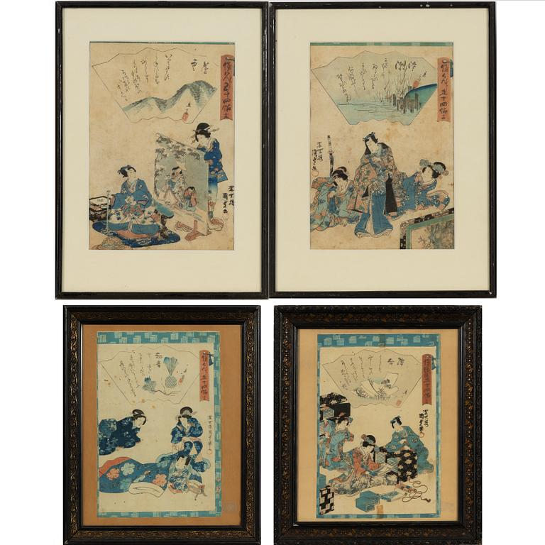 Utagawa Kunisada, four motifs from ‘The Tale of Genji’ (Genji Monogatari).
