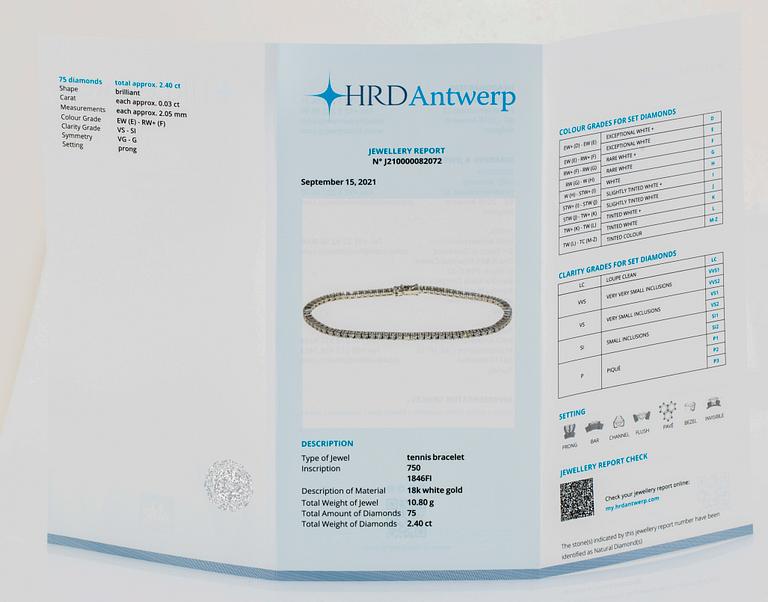 Brilliant cut diamond bracelet, with certificate HRD.