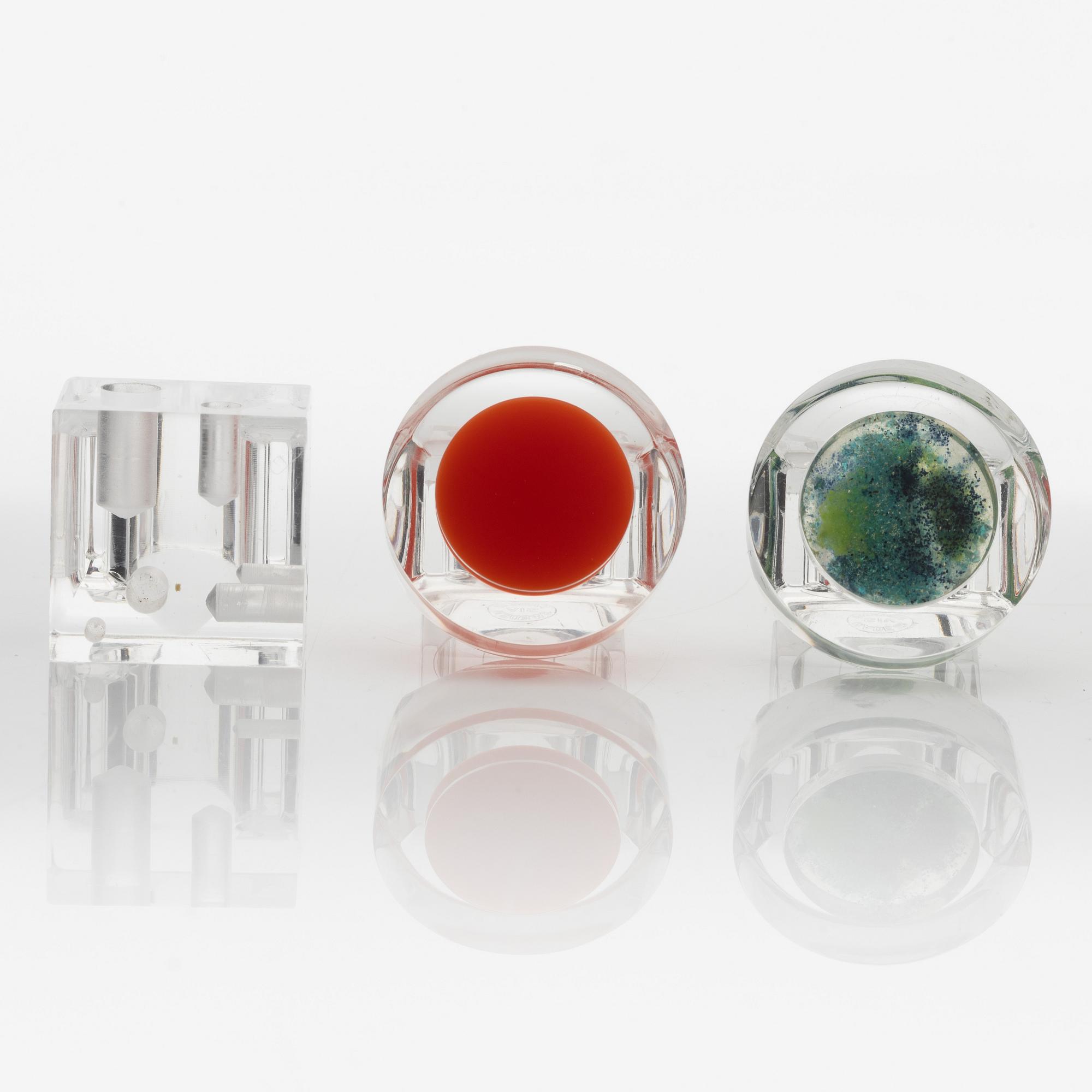 Siv Lagerström, three acrylic plastic rings, 1970s.