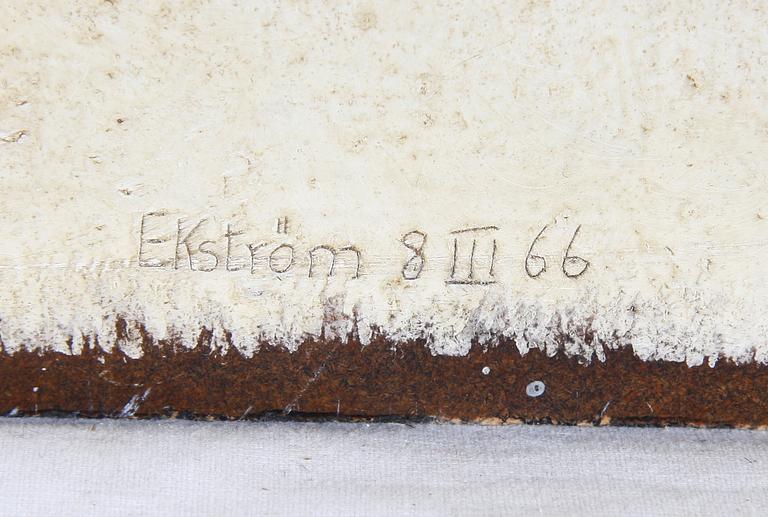 THEA EKSTRÖM, blandteknik med ristning på pannå. Sign o dat 8 III 66.