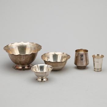 PARTI SILVER, 5 delar. Bl a Rey Urban, Stockholm 1960. Totalt ca 390 g.