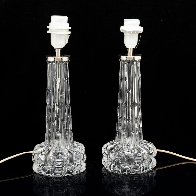 A pair of glass table lights by Carl Fagerlund, model RD 2052, Orrefors.