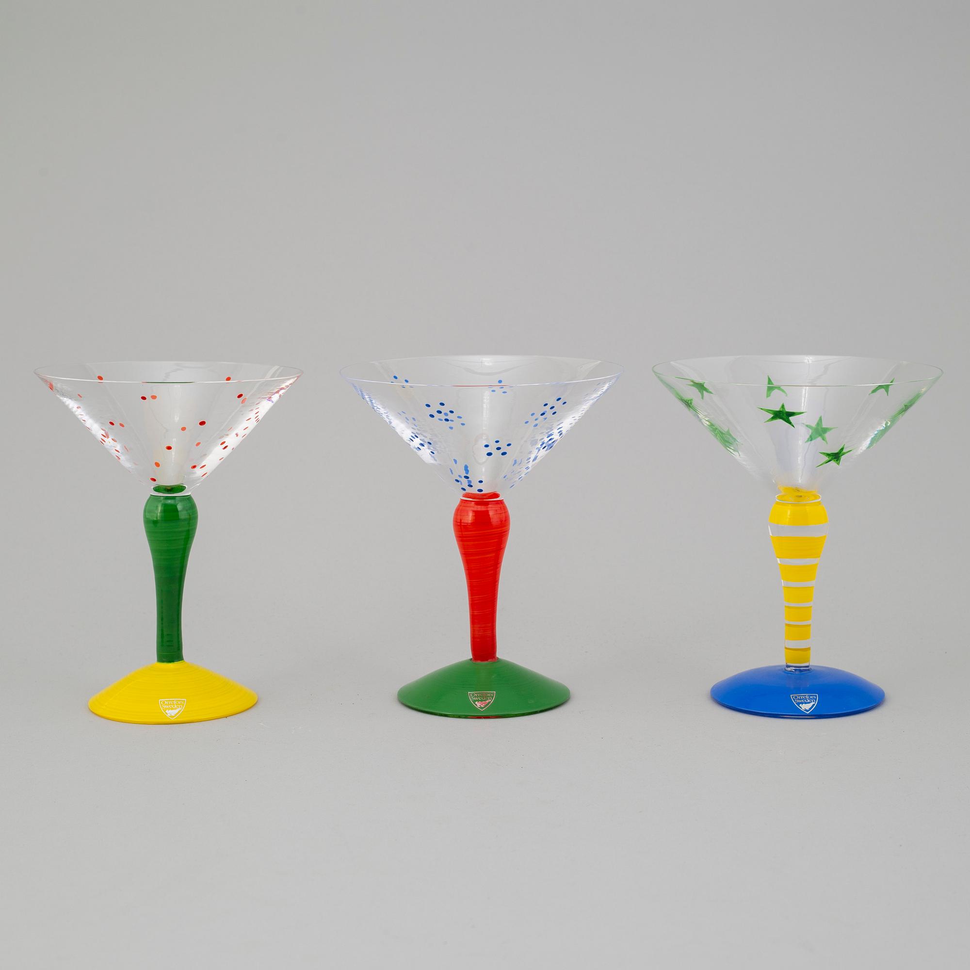 ANNE NILSSON, martiniglas, 6 stycken, "Clown", Orrefors, signerade, 1990-tal.