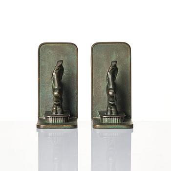Carl-Einar Borgström, a pair of patinated bronze bookends, Ystad Brons, 1930-40s.