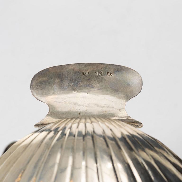 Butter dish, three pairs of salt spoons, and two mustard spoons, Sweden, 19th Century.