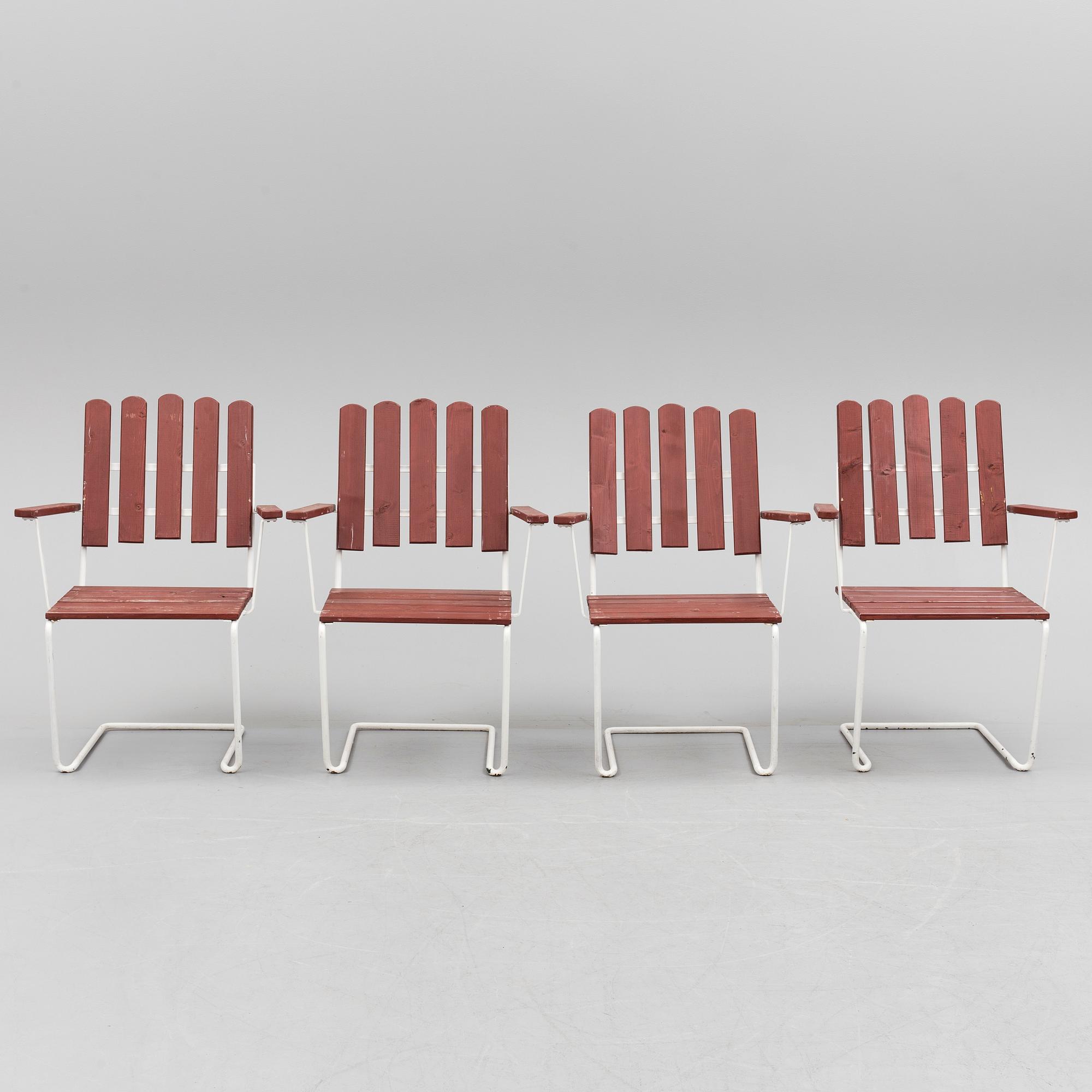 Four second half of the 20th century garden armchairs by Grythyttan stålmöbler.