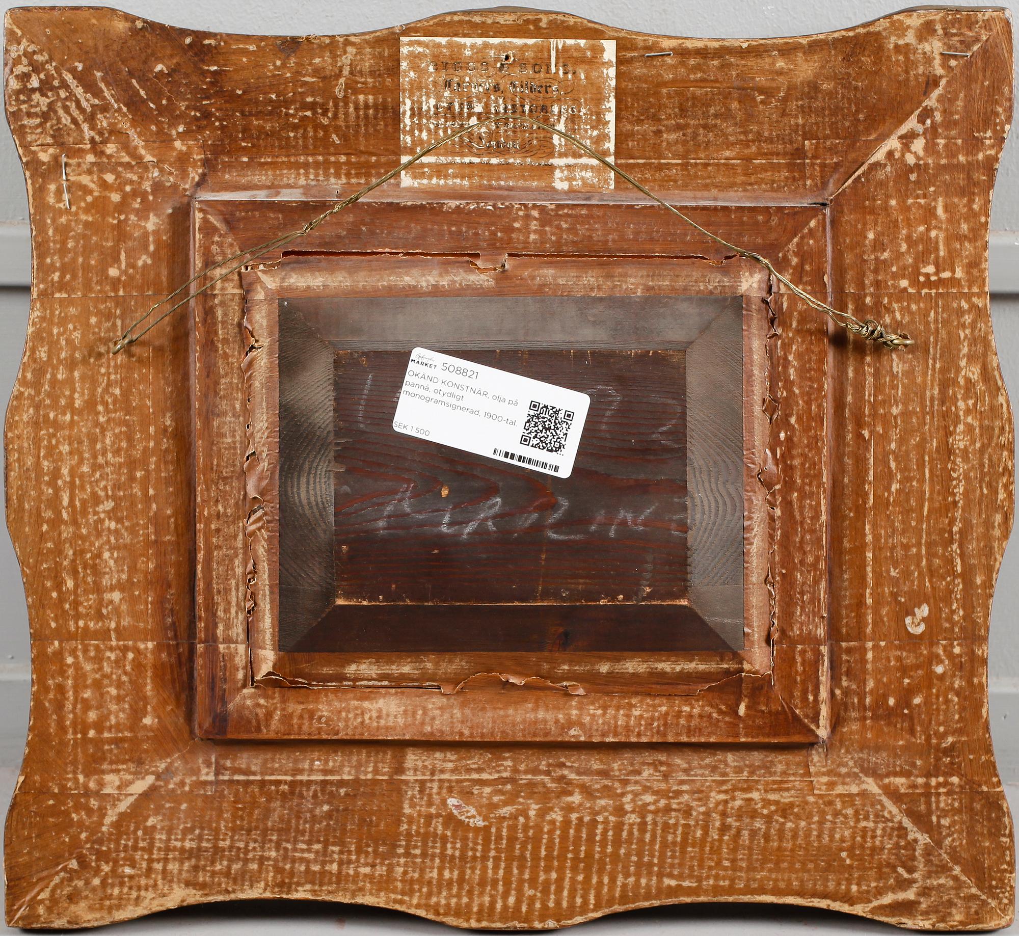 OKÄND KONSTNÄR, olja på pannå, otydligt monogramsignerad, 1900-tal.