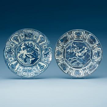 1673. Two blue and white kraak dishes, Ming dynasty, Wanli (1572-1620).