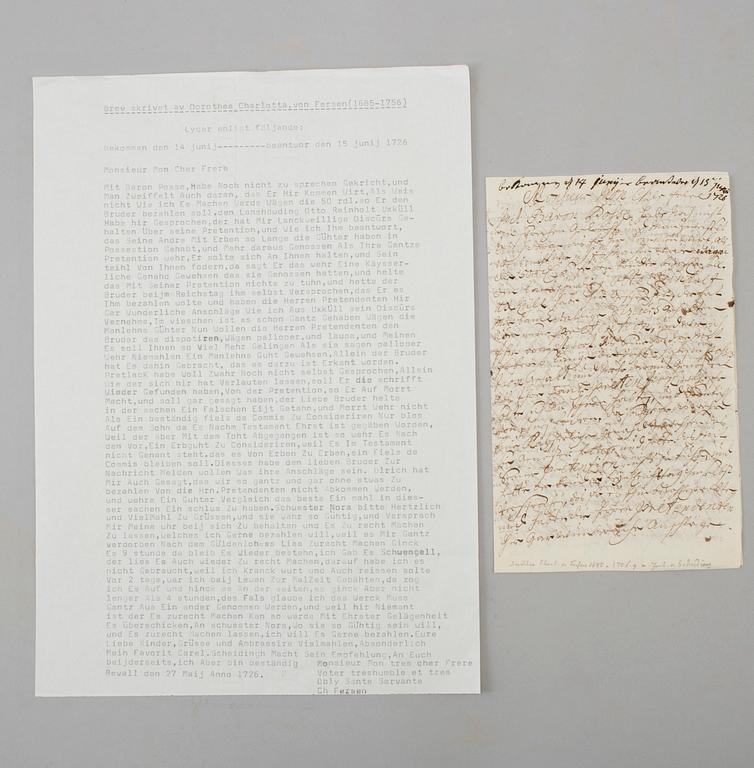LETTER / MANUSCRIPTS, 7 st, members of the family von Fersen.