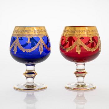 A set of six late 20th century Murano glasses, Italy.