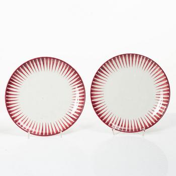 Eugen Trost, Five 'Red Zebra' cream-ware side plates. Uppsala-Ekeby Gefle.