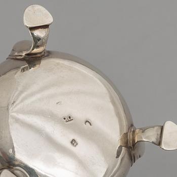 Five English silver salt cellars, circa mid 18th Century.