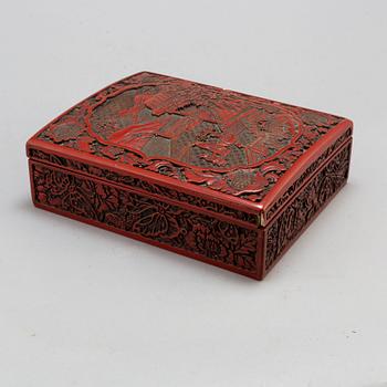 A large carved red lacquered box with cover, Qing dynasty, circa 1900.