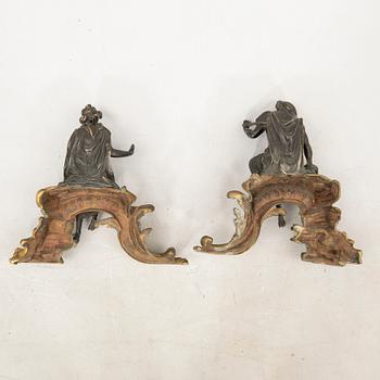 Fire dogs, a pair, Louis XV style, second half of the 19th century.