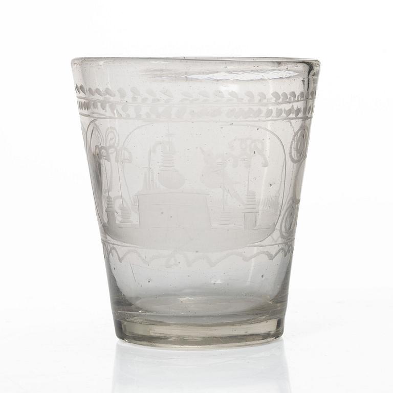 Goblet glass and trophy. Germany, 18th century.