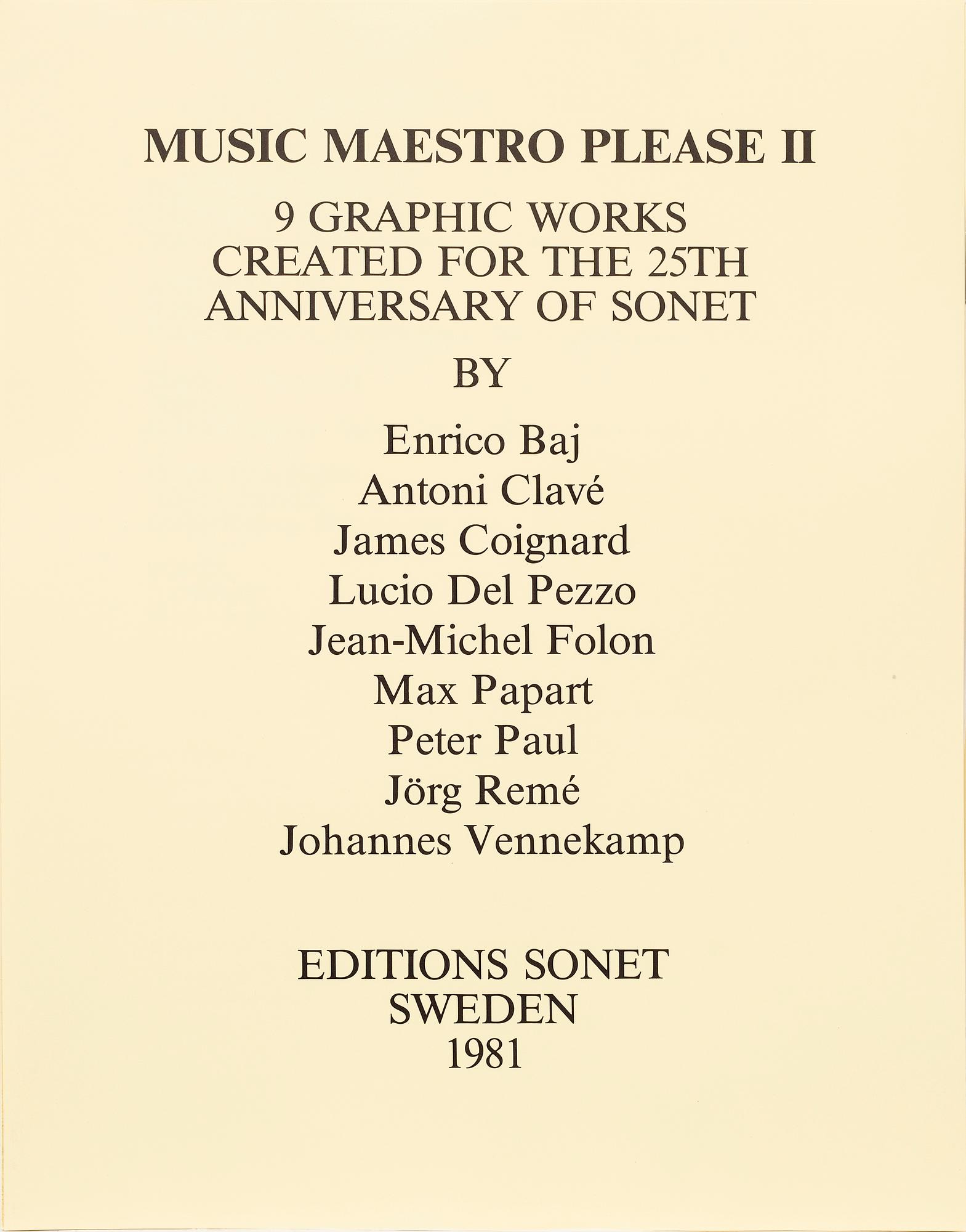 Graphic portfolio, 9 sheets, "Music Maestro Please II", 1981.