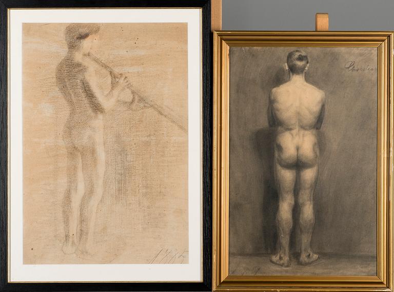 POUL S. CHRISTIANSEN, kolteckningar, 2 st, den ena signerad, daterade 1881 och 1885.