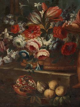 Abraham Brueghel Circle of, Still life with flower and putto.