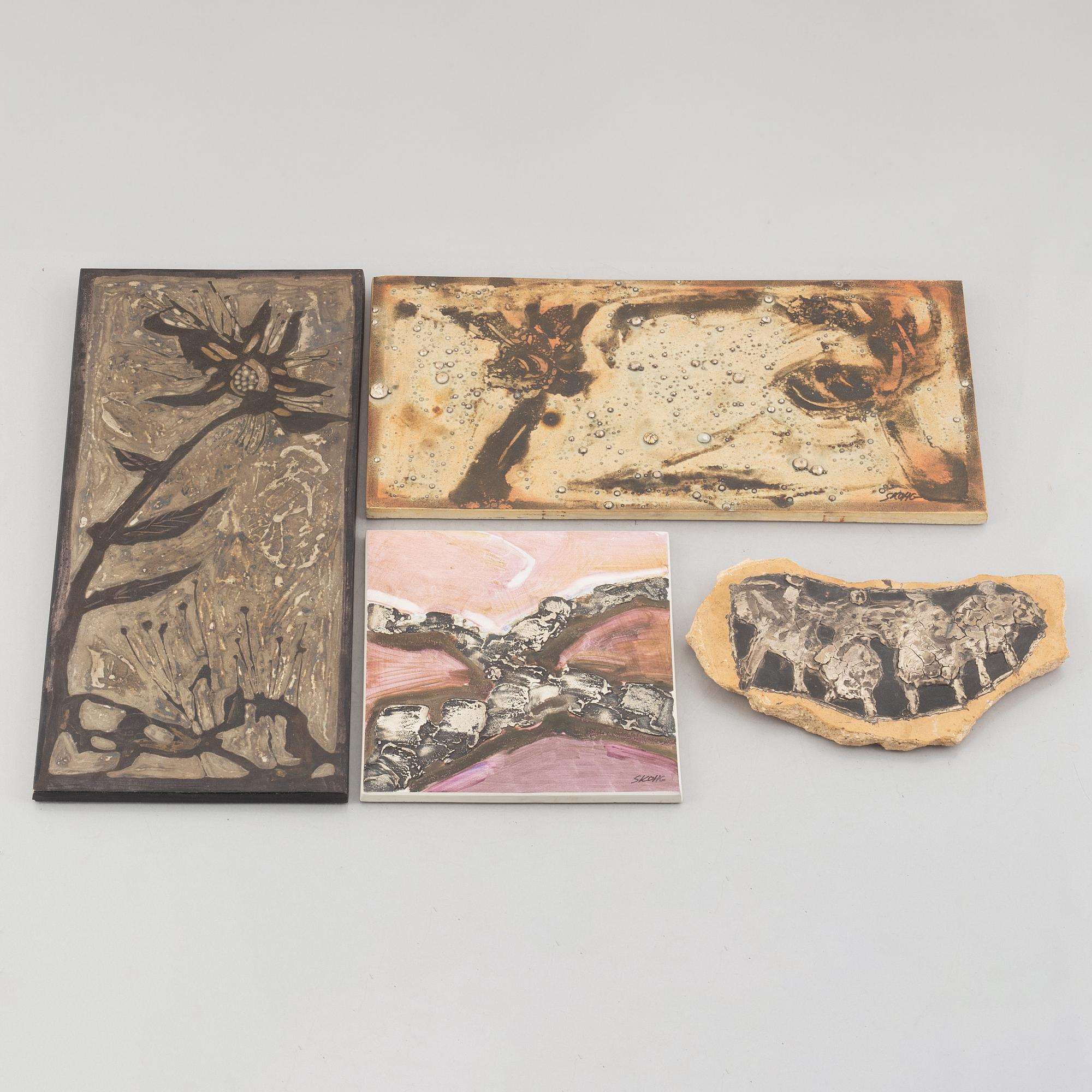 Börje Skohg, four stoneware wall reliefs, Gustavsberg & Gustavsbergs Studio, Sweden, 1970's/80's.