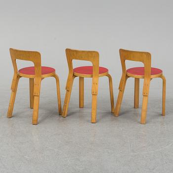 Three Alvar Aalto chairs, modell 65 for Artek.