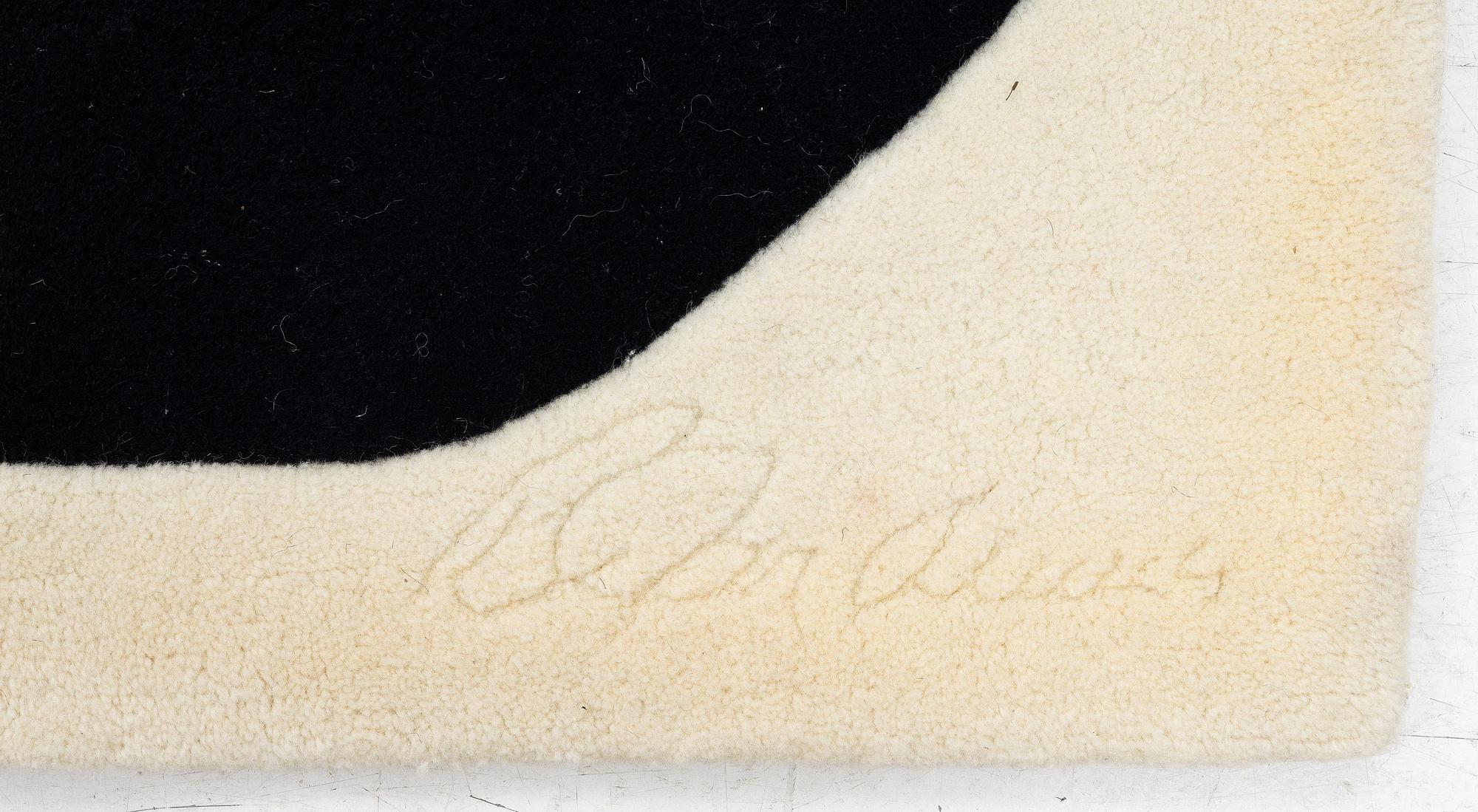 Robert Indiana, a carpet, 'White on Black', Chosen Love, hand tufted, ca 181 x 181 cm.