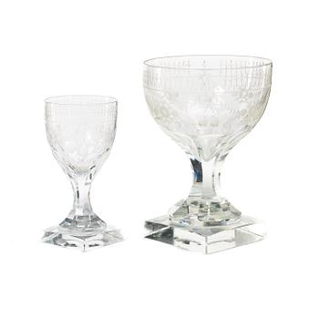 Elis Bergh, A 17 piece glass service, "Flach", by Kosta, first half of 20th century.