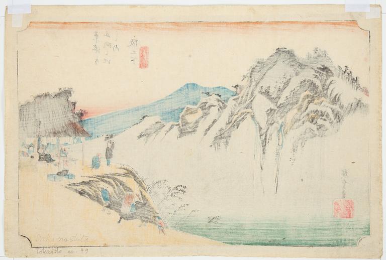 Ando Hiroshige, efter, "Sakanoshita: Fudesute Mountain".