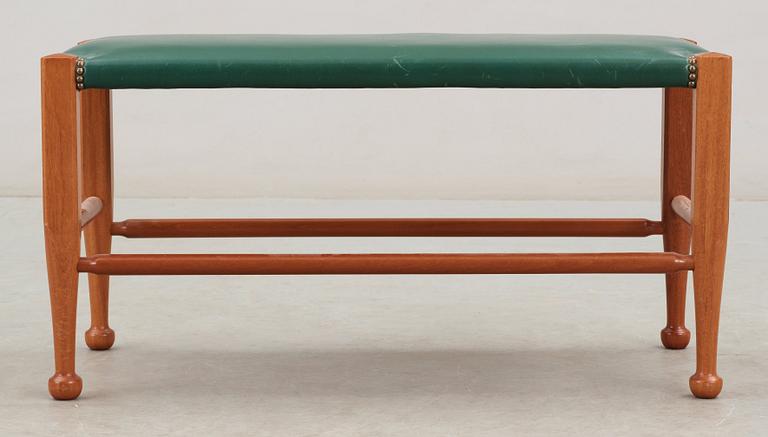 A Josef Frank mahogany and green leather bench, Svenskt Tenn, model 2009.