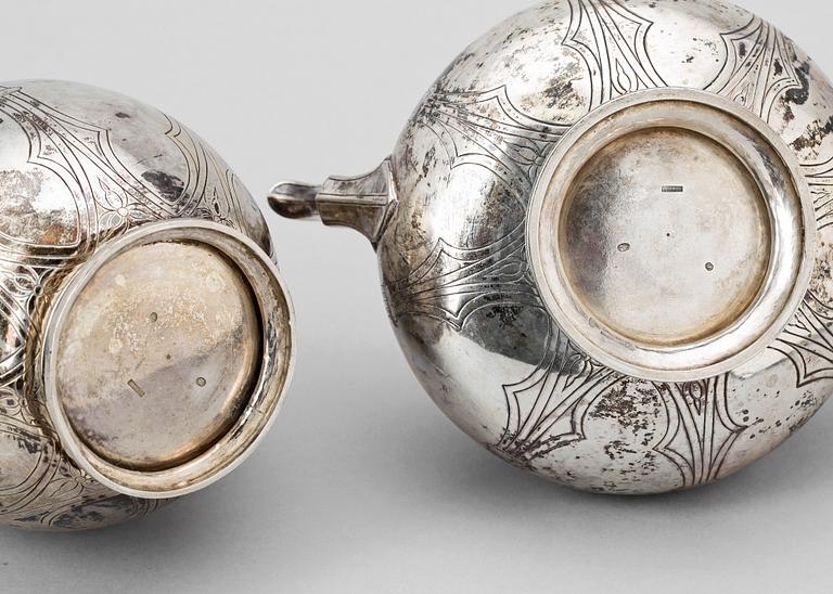 KAFFE SAMT TEKANNA, silver, Köpenhamn, Danmark, 1866. Tot vikt ca 1522.