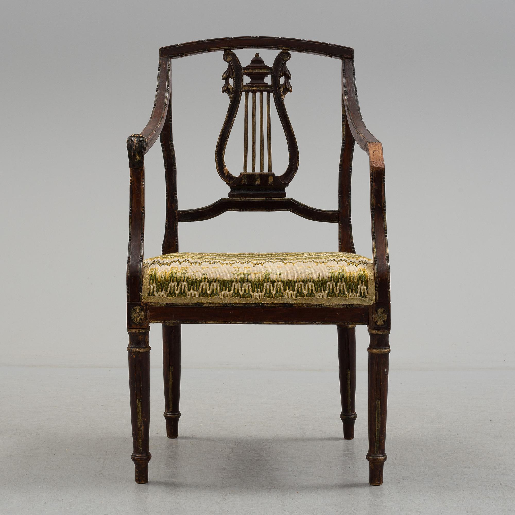 An armchair, probably Italian, 19th c, belonged to Queen Victoria, Solliden, the embroidery by King Gustav V.