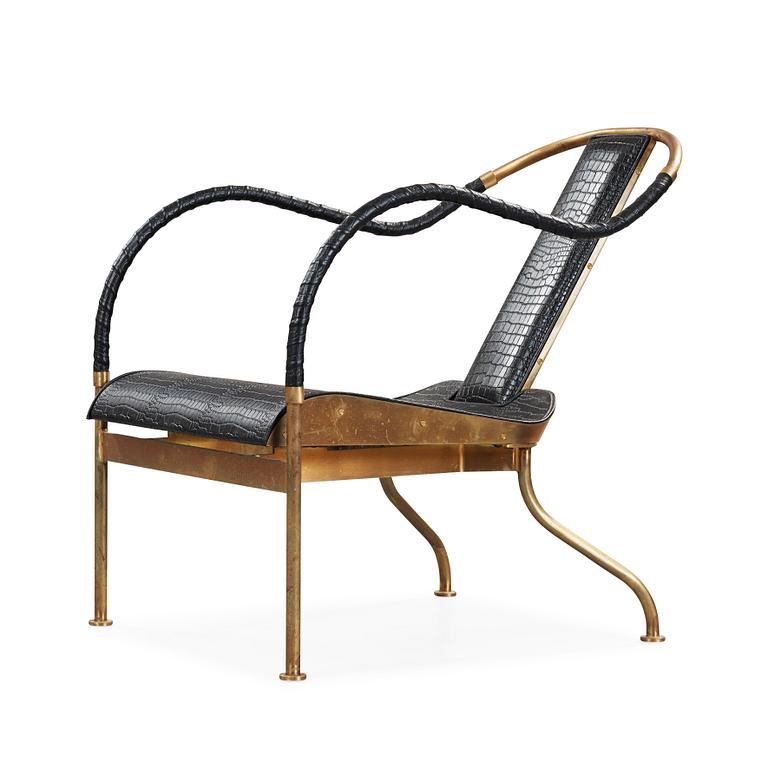 Mats Theselius, an 'El Rey' brass and leather easy chair, Källemo, Sweden.