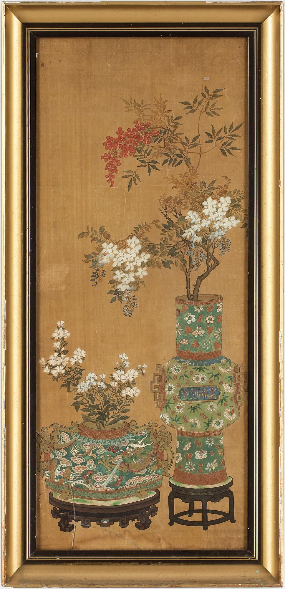 BEMÅLAT SIDEN, Kina, ca 1900.