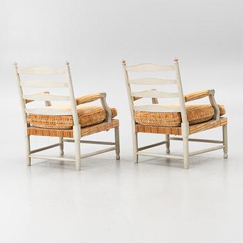 Armchairs, a pair, 'Gripsholm Armchair no. 53', SO Larsson Stilmöbler, second half of the 20th century.