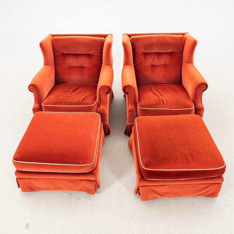 A pair of DUX armchairs and stools later part of the 20th century.