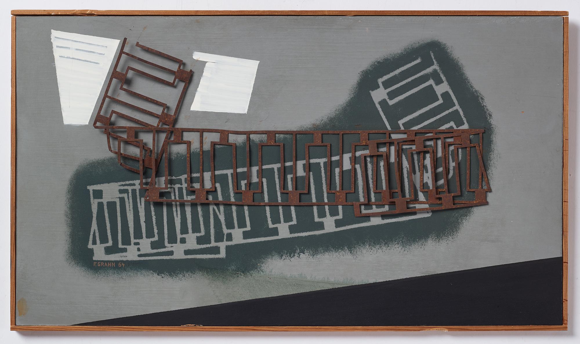 Fritz Grahn, blandteknik på pannå, signerad och daterad -64.