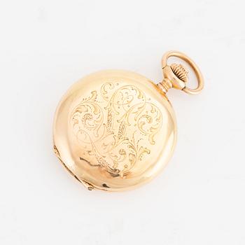 Omega, pocket watch, hunter, 18K gold, 34.5 mm.