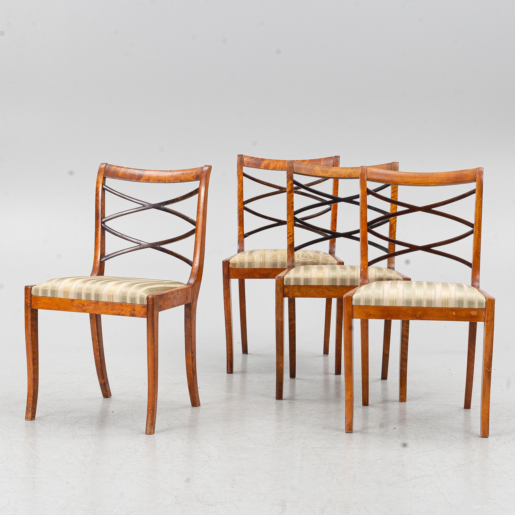 Carl Malmsten, Four chairs, Swedish Grace, Svenska Möbelfabrikerna Bodafors, 1920s.