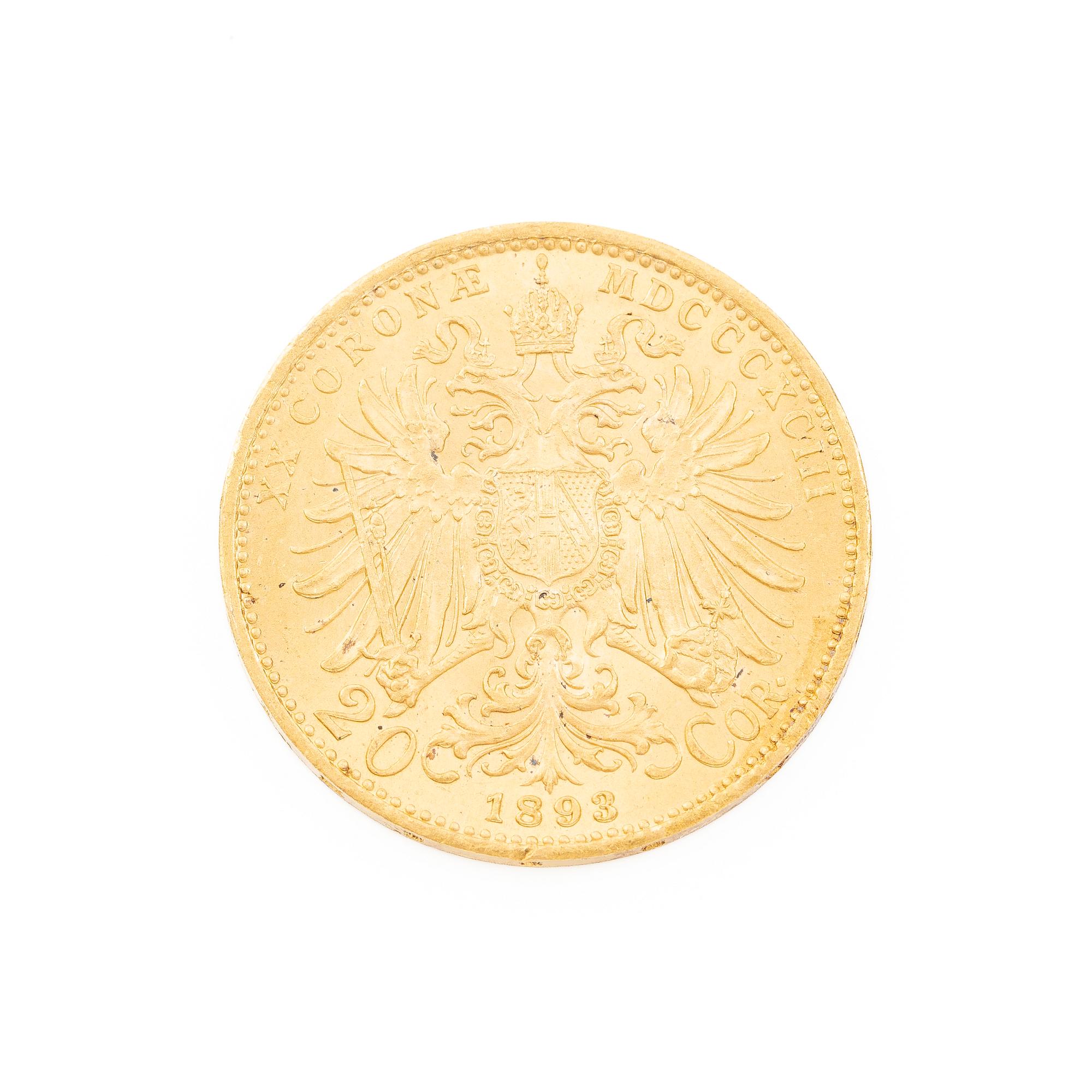 Gold coin, Austria-Hungary, 20 Corona, 1893.