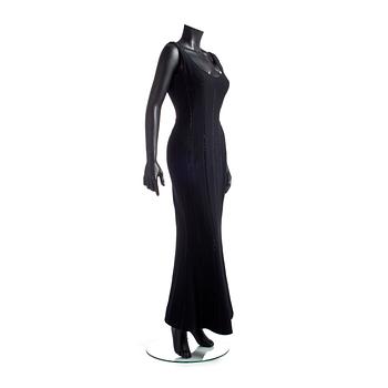 ESCADA, a black wool evening dress.