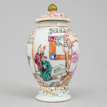 An 18th century famille rose tea caddy.